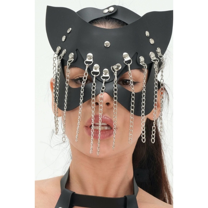 Kedi Kulaklı Siyah Zincirli Maske 800276