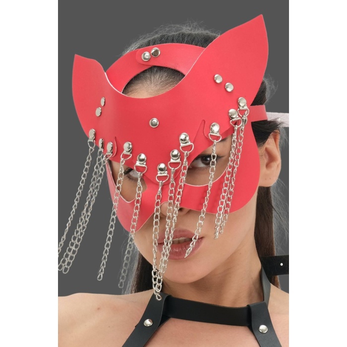 Kırmızı Zincirli Deri Harness Maske 800153