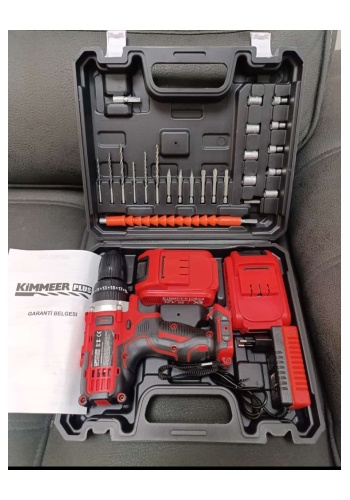 Kimmer Plus 12v 1.5 Ah Metal Şanzıman Çift Akülü Şarjlı 24 Parça Akülü Vidalama Matkap