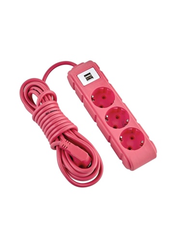 Akım Korumalı Grup Priz 1.5 Mt Fuşya 3’lü Ve 2’li Usb Şarj Aleti 2500 Watt