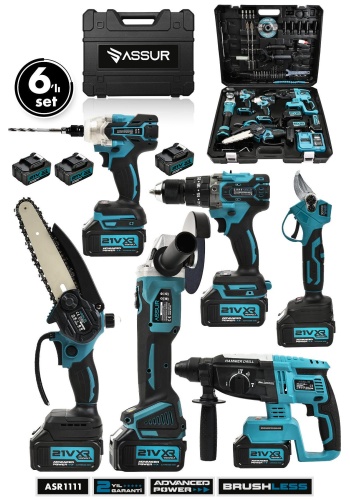 Profesyonel 21v Matkap Hilti Taşlama Somun Sıkma Makas Testere 6lı Set