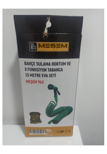 MEŞEM BAHÇE SULAMA HORTUM VE 8 FONKSİYON TABANCA EVA SETİ 15 METRE  (KOD: 963)
