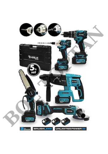@ssur 21W 5li Set Taşlama,Somun Sıkma, Kırıcı Delici Hilti,Vidalama, Budama Testeresi