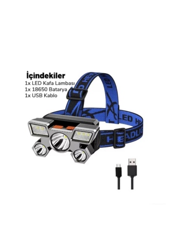 5LED Dahili Pil USB Sarj Edilebilir Kafa Feneri Lambasi