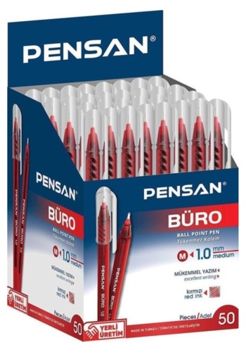 Büro Kırmızı Tükenmez Kalem Ince Uçlu 50li Pk - Beyaz