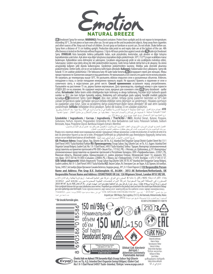 Natural Breeze Kadın Vegan Deodorant 6x150ml Hızlı Kurur, Leke Bırakmaz