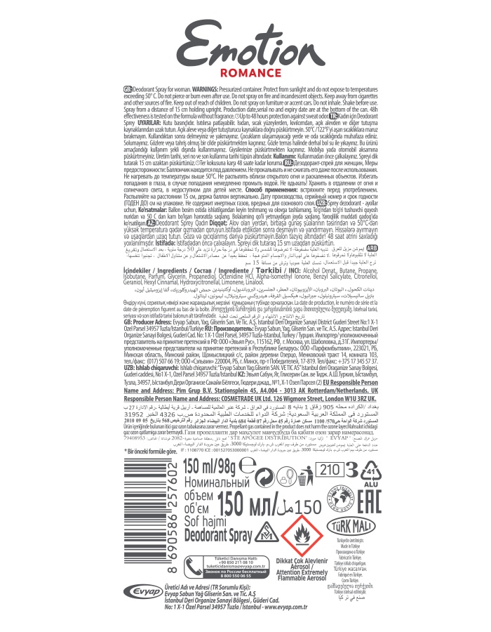 Romance Kadın Vegan Deodorant 6x150ml Hızlı Kurur, Leke Bırakmaz