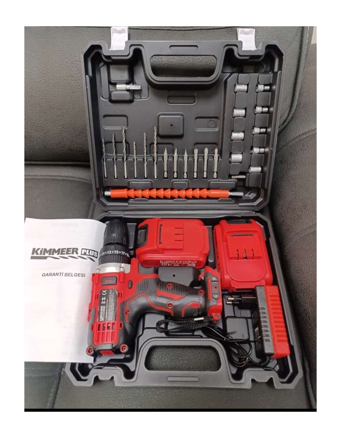 Kimmer Plus 12v 1.5 Ah Metal Şanzıman Çift Akülü Şarjlı 24 Parça Akülü Vidalama Matkap