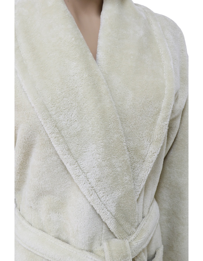 Bej Kadın/Erkek Unısex Şalyaka Bornoz Tek Parça