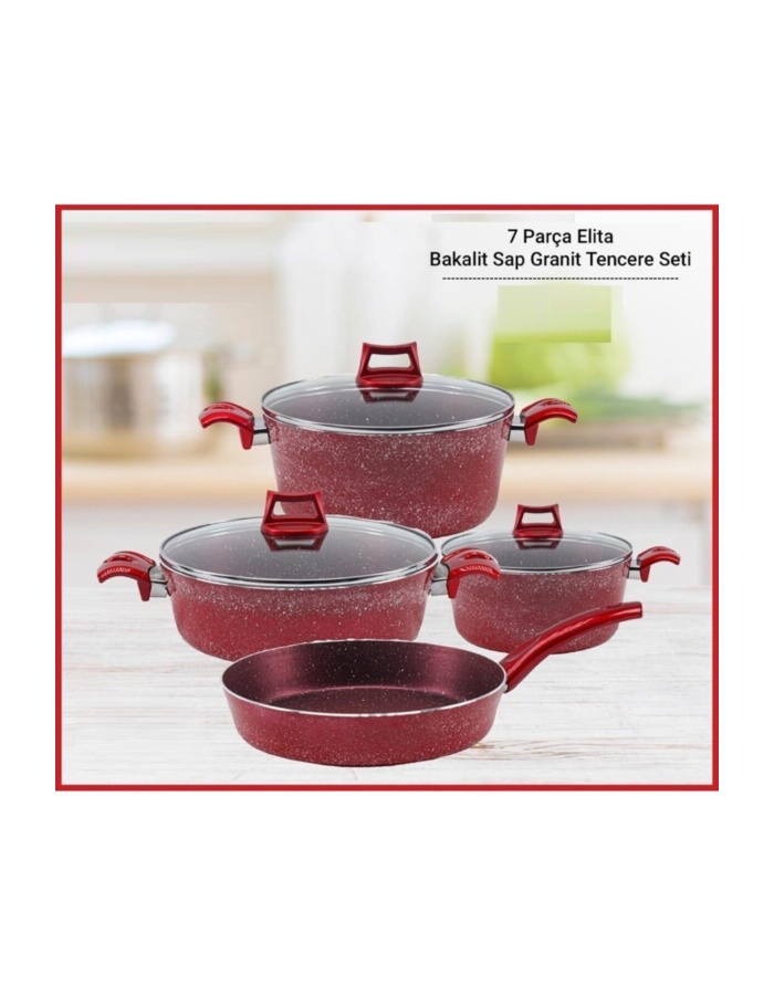 Elita 7 Parça Granit Tencere Seti Kırmızı