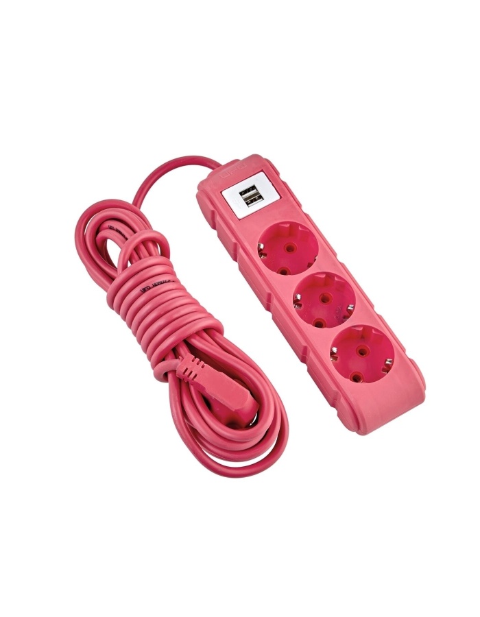 Akım Korumalı Grup Priz 1.5 Mt Fuşya 3’lü Ve 2’li Usb Şarj Aleti 2500 Watt