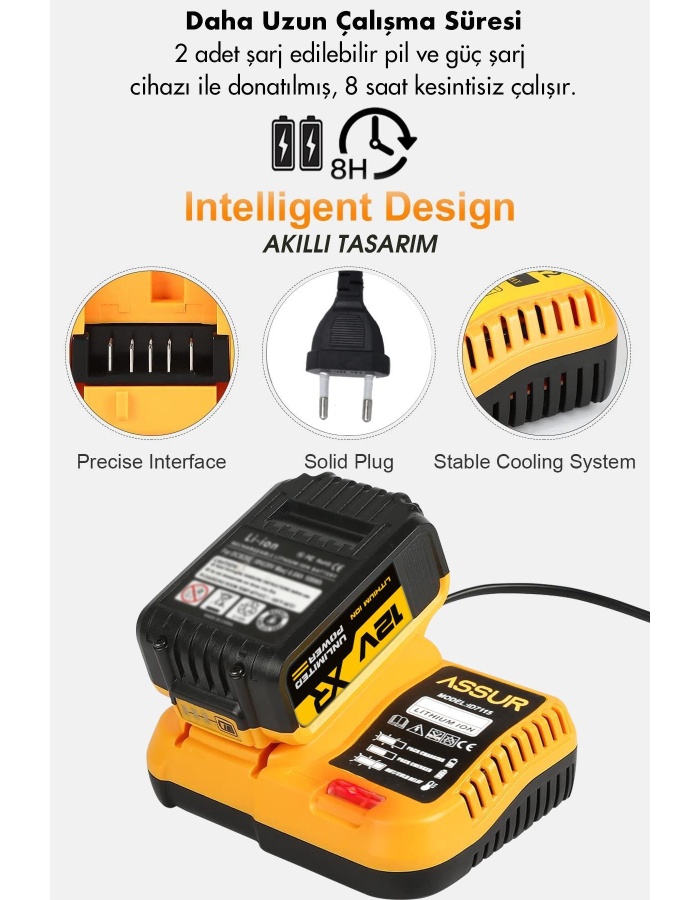 Çift Akülü Çelik Mandren 84 Parça Şarjlı Matkap Sarı Ve 12 Köşe 360° Otomatik Hizalamalı Lazer
