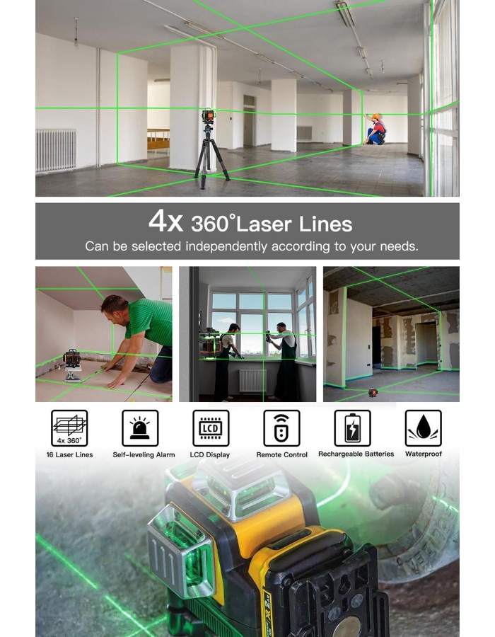 Çift Akülü Çelik Mandren 84 Parça Şarjlı Matkap Sarı Ve 12 Köşe 360° Otomatik Hizalamalı Lazer
