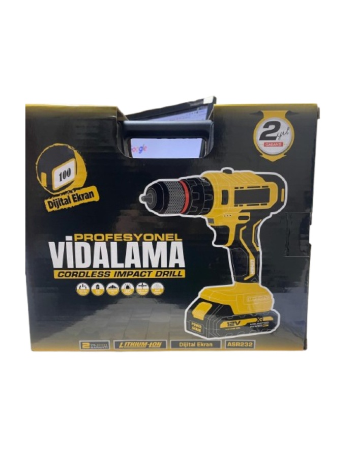 ASR232 Profesyonel 12V Dijital Ekranlı Akülü Vidalama Matkap Seti Darbeli – 2 Yıl Garantili