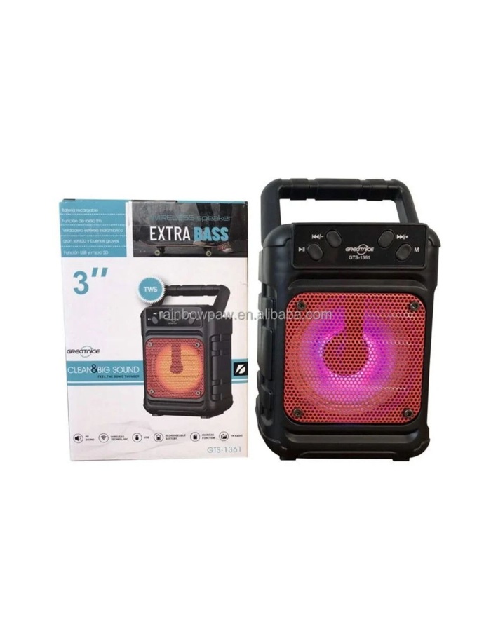GTS-1361 Taşınabilir Kablosuz Bluetooth Hoparlör | Extra Bass | Renkli LED Işık |