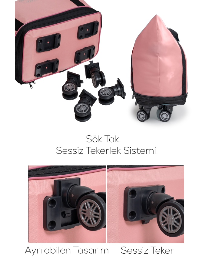 İki Körüklü Demonte Sessiz Tekerlekli Valiz/Çanta/Bavul
