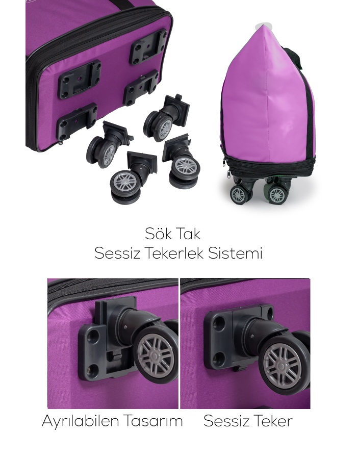 İki Körüklü Demonte Sessiz Tekerlekli Valiz/Çanta/Bavul