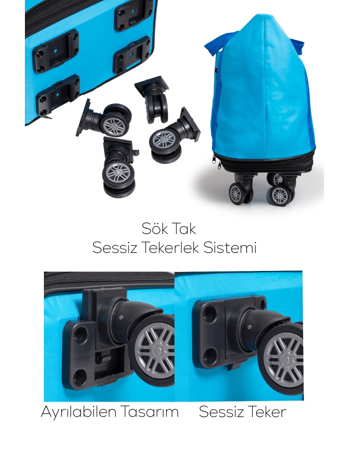 İki Körüklü Demonte Sessiz Tekerlekli Valiz/Çanta/Bavul