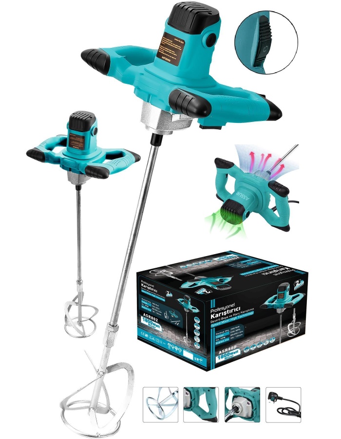 Profesyonel 1800w Devir Ayarlı Elektrikli Alçı Boya Ve Harç Karıştırıcı Mikser