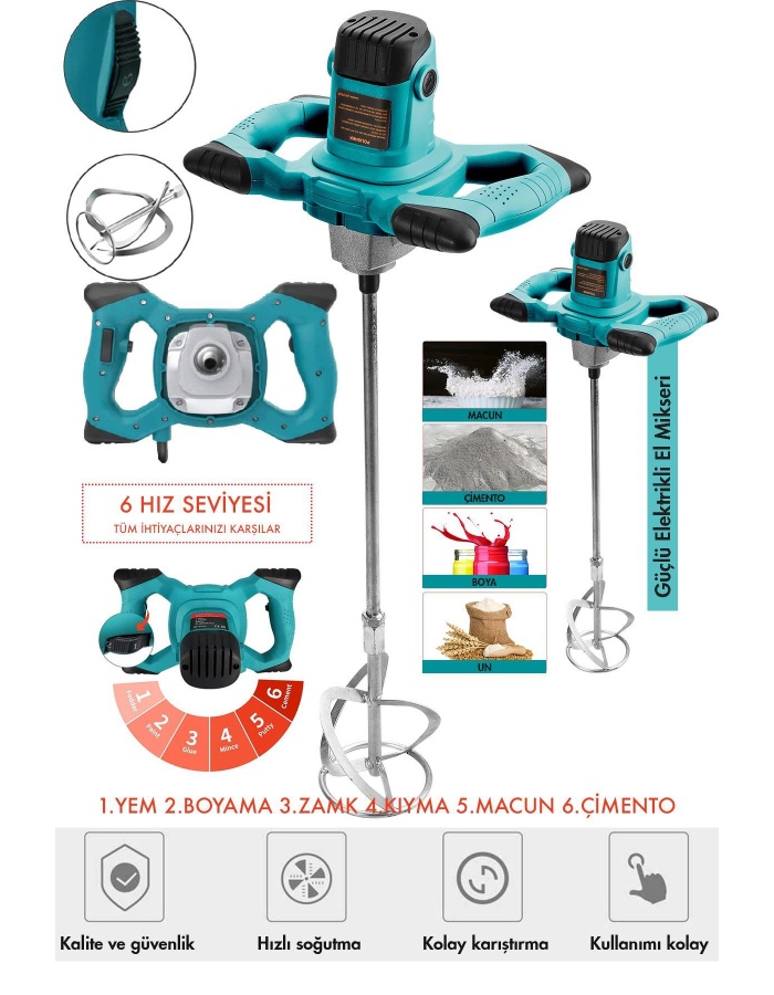 Profesyonel 1800w Devir Ayarlı Elektrikli Alçı Boya Ve Harç Karıştırıcı Mikser