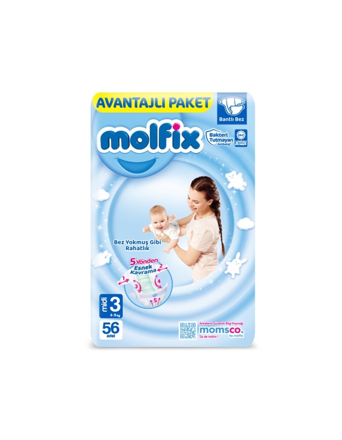 Molfıx Avantajlı Paket Çocuk bezi 3 Beden Mıdı 4-9 Kg 56lı