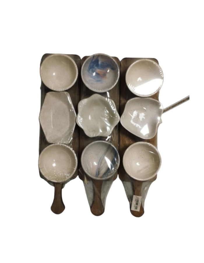 Porselen Servis 3’lü Ahşap Sunum Sosluk, Çerezlik - 12 Parça