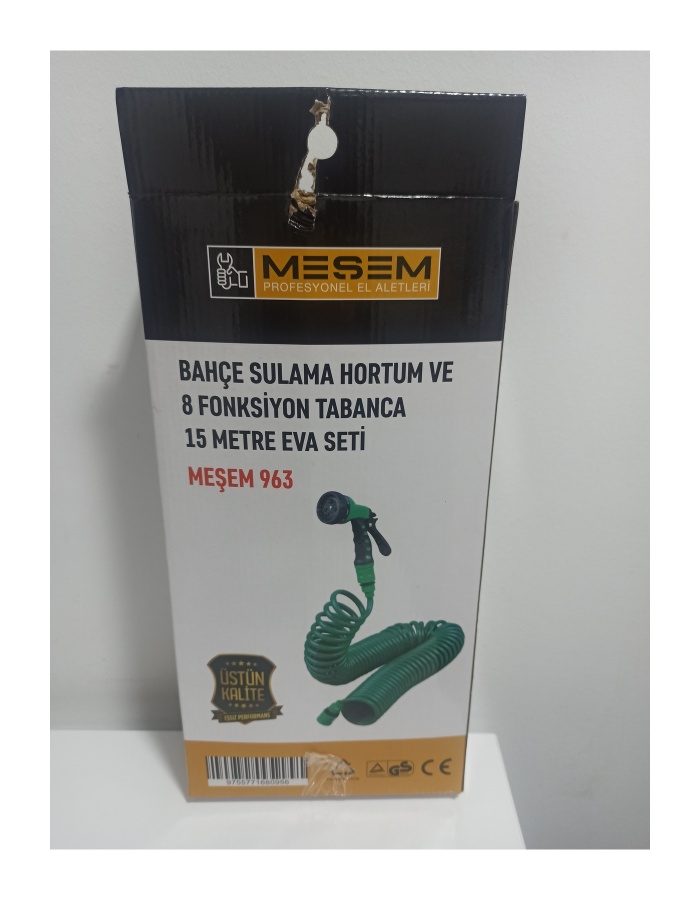 MEŞEM BAHÇE SULAMA HORTUM VE 8 FONKSİYON TABANCA EVA SETİ 15 METRE  (KOD: 963)