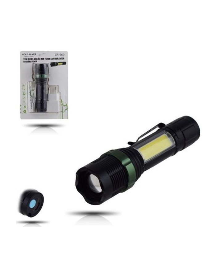 Metal El Feneri USB Şarjlı 4 Kademeli Zoomlu GS 500