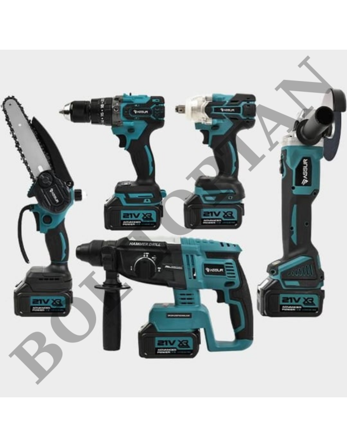 @ssur 21W 5li Set Taşlama,Somun Sıkma, Kırıcı Delici Hilti,Vidalama, Budama Testeresi