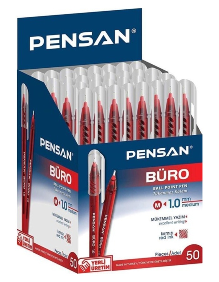 Büro Kırmızı Tükenmez Kalem Ince Uçlu 50li Pk - Beyaz