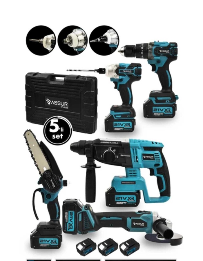 boltoptan As-s.urrProfesyonel 21v Akülü 5 li Set Hilti Taşlama Somun Sıkma Akülü Vidalama B.Testere