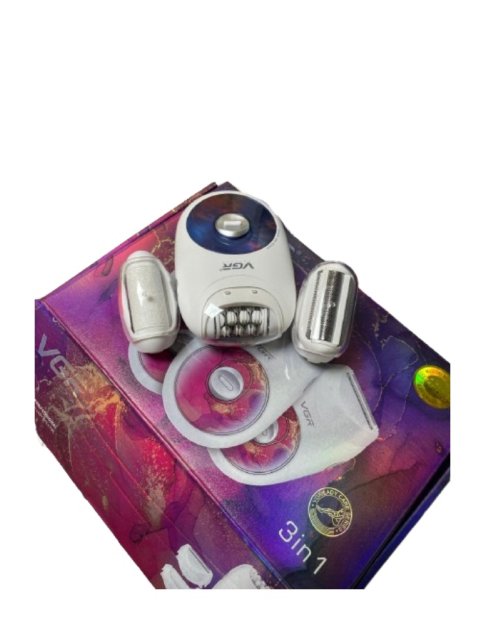 V-736 3in1 Epilasyon Cihazı – Tüy Alıcı, Ayak Törpü & Tıraş Başlıklı Şarjlı Bakım Seti