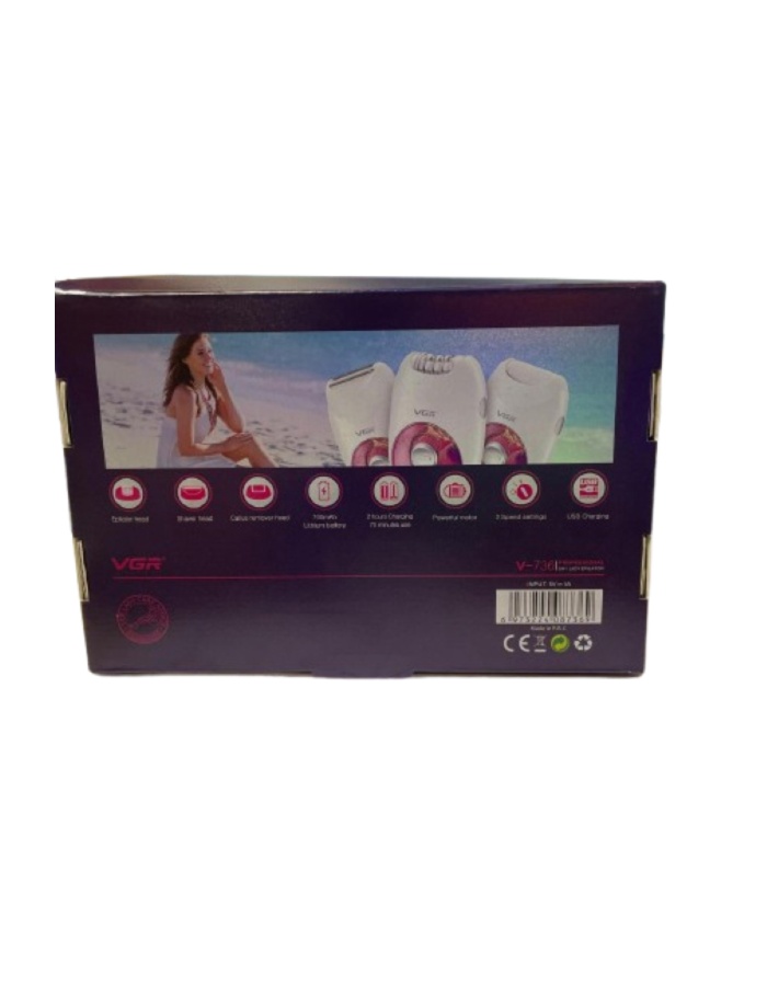 V-736 3in1 Epilasyon Cihazı – Tüy Alıcı, Ayak Törpü & Tıraş Başlıklı Şarjlı Bakım Seti