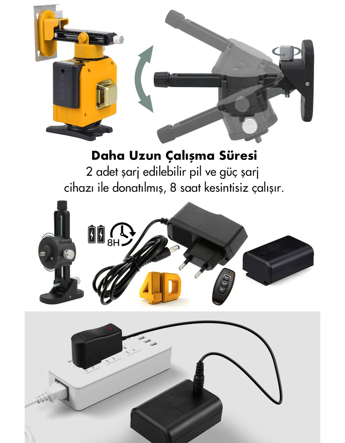 ASSRR 360° 12 Köşe Otomatik Hizalamalı Yeşil Çizgili Su Terazili Lazer Metre Hizalama