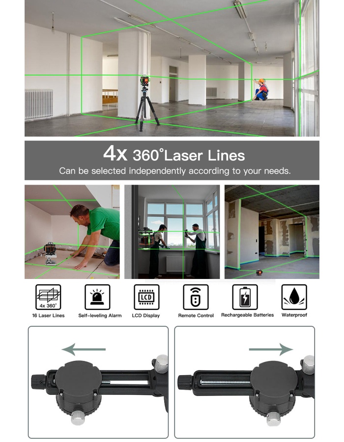 ASSRR 360° 12 Köşe Otomatik Hizalamalı Yeşil Çizgili Su Terazili Lazer Metre Hizalama
