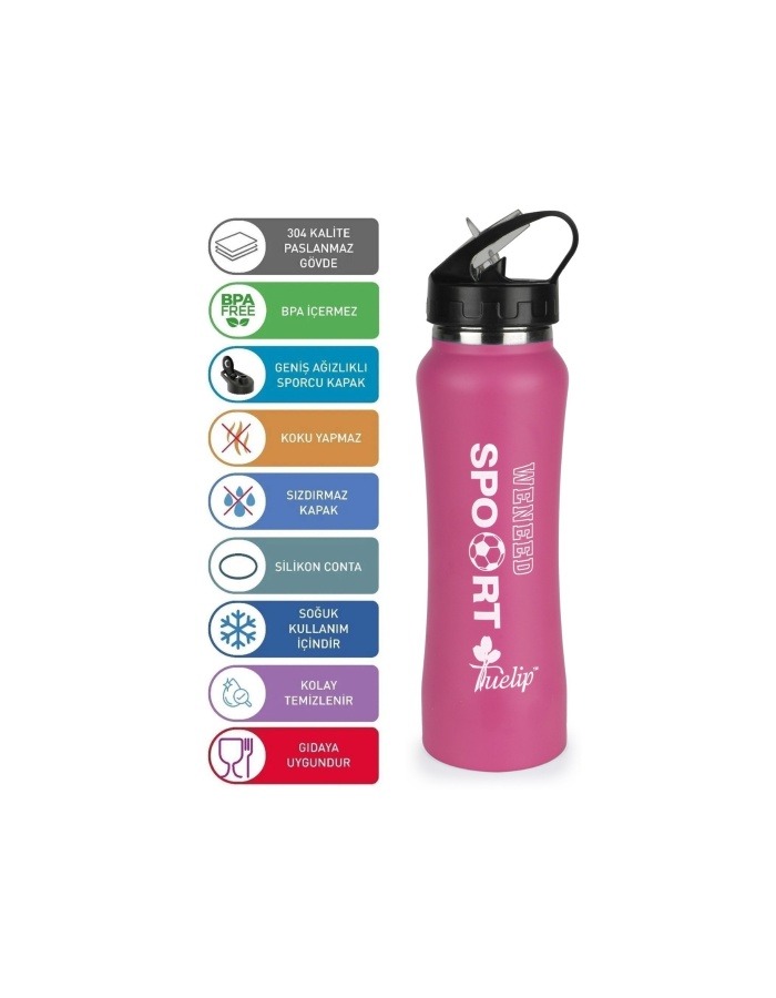 Matara 700 ml Paslanmaz Çelik Suluk Paslanmaz Spor Model Pembe