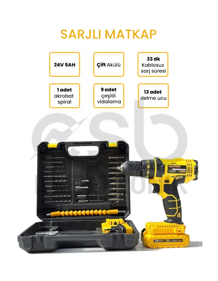 Dawreek Matkap 24v Çift Bataryalı Vidalama & Sarjlı Matkap Dwr-drb23634