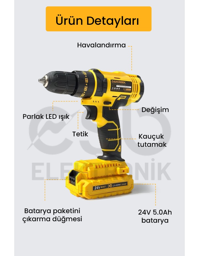 Dawreek Matkap 24v Çift Bataryalı Vidalama & Sarjlı Matkap Dwr-drb23634