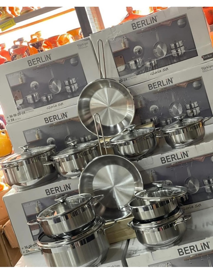 BERLİN GLORİA 9 PARÇA ÇELİK TENCERE SETİ