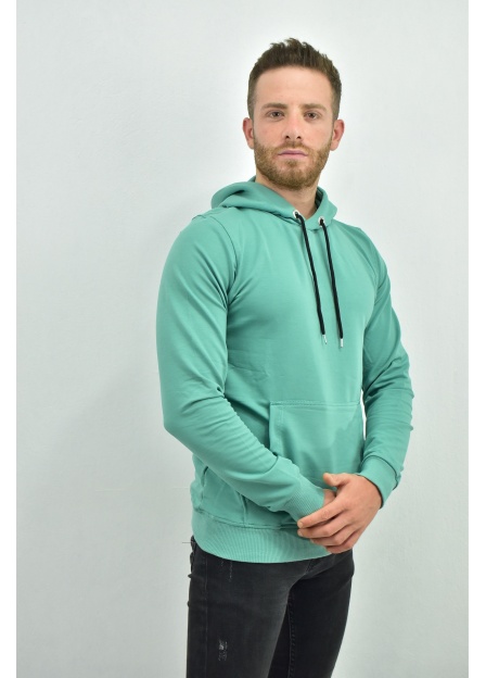 ZİDAN 4657  KAPŞONLU SWEATSHIRT- KANGURU CEPLİ BASİC - SU YEŞİLİ