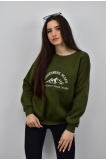 Zidan 499 Nakışlı 3 İplik İçi Pamuklu Kadın Sweatshirt - HAKİ