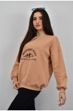 Zidan 499 Nakışlı 3 İplik İçi Pamuklu Kadın Sweatshirt - BEJ