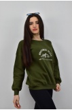 Zidan 499 Nakışlı 3 İplik İçi Pamuklu Kadın Sweatshirt - HAKİ