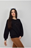 Zidan 499 Nakışlı 3 İplik İçi Pamuklu Kadın Sweatshirt - SİYAH