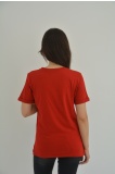 Zidan Zdn14 V Yaka kadın Yırtmaçlı Baskılı Tişört