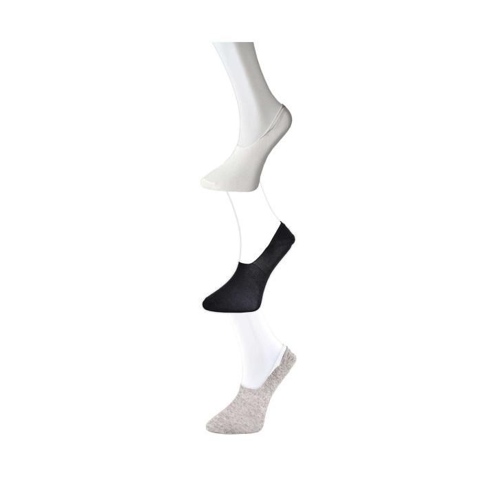 Siyah Gri ve Beyaz Erkek Babet Çorap 3 çift