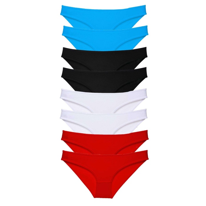 8 adet Süper Eko Set Likralı Kadın Slip Külot Siyah Kırmızı Beyaz Mavi