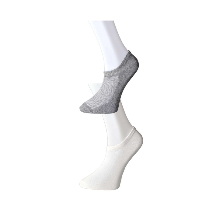 Gri ve Beyaz Erkek Görünmez Çorap 12 çift