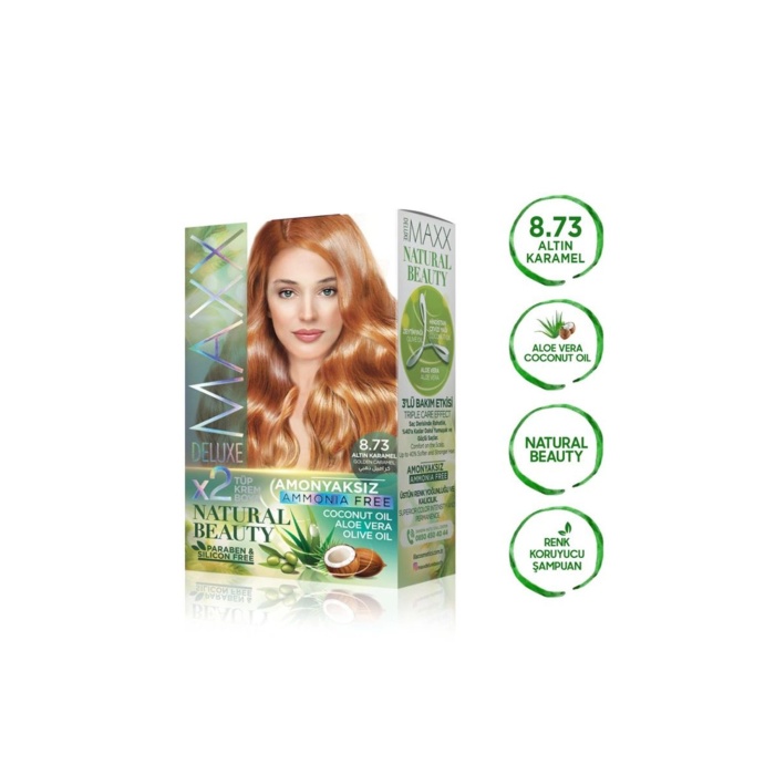 2 Paket Natural Beauty Amonyaksız Saç Boyası 8.73 Altın Karamel