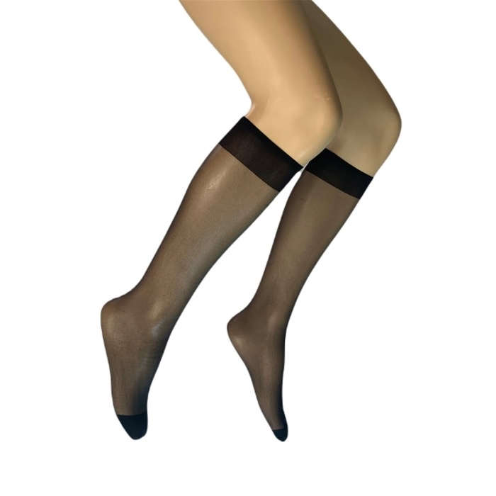 6 Adet Parlak Dizaltı Kadın Çorap 15 Denye Siyah 500
